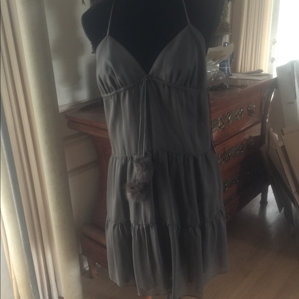 Ingwa melero dress with real mink ball ties olive